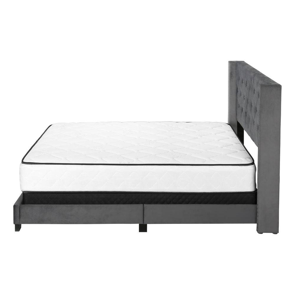 Monarch Specialties Bed, Queen Size, Bedroom, Upholstered, Grey Velvet, Chrome Trim, Transitional Dark Grey Foam,Lvl,Mdf,Metal,Plastic,Solid Wood,Velvet I 5986q