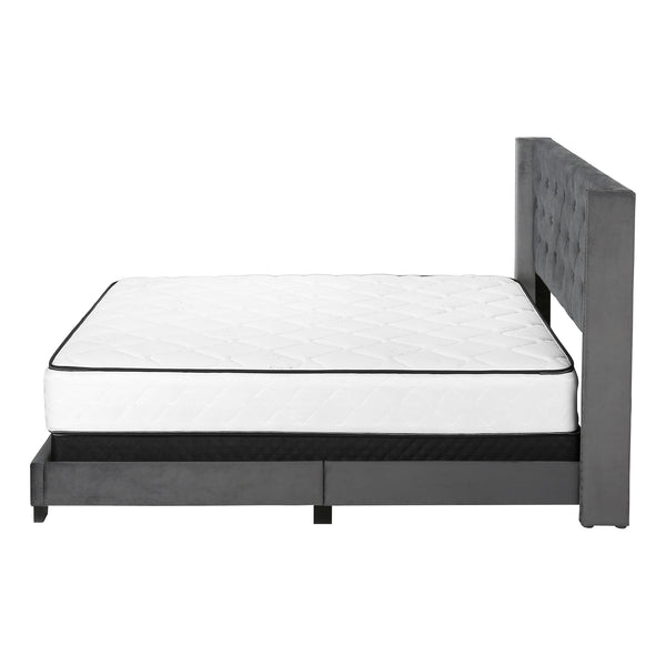 Monarch Specialties Bed, Queen Size, Bedroom, Upholstered, Grey Velvet, Chrome Trim, Transitional Dark Grey Foam,Lvl,Mdf,Metal,Plastic,Solid Wood,Velvet I 5986q