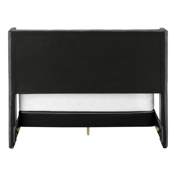 Monarch Specialties Bed, Queen Size, Bedroom, Upholstered, Grey Velvet, Chrome Trim, Transitional Dark Grey Foam,Lvl,Mdf,Metal,Plastic,Solid Wood,Velvet I 5986q