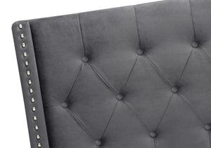 Monarch Specialties Bed, Queen Size, Bedroom, Upholstered, Grey Velvet, Chrome Trim, Transitional Dark Grey Foam,Lvl,Mdf,Metal,Plastic,Solid Wood,Velvet I 5986q