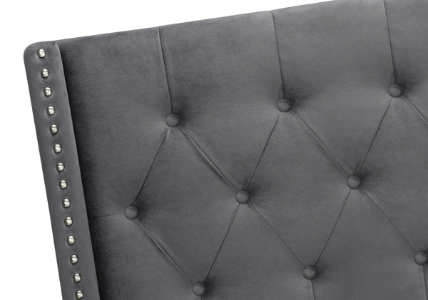 Monarch Specialties Bed, Queen Size, Bedroom, Upholstered, Grey Velvet, Chrome Trim, Transitional Dark Grey Foam,Lvl,Mdf,Metal,Plastic,Solid Wood,Velvet I 5986q