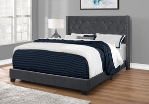 Monarch Specialties Bed, Queen Size, Bedroom, Upholstered, Grey Velvet, Chrome Trim, Transitional Dark Grey Foam,Lvl,Mdf,Metal,Plastic,Solid Wood,Velvet I 5986q