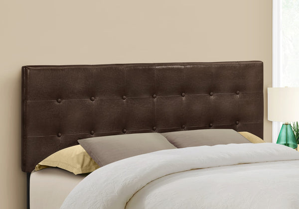 Monarch Specialties Bed, Headboard Only, Queen Size, Bedroom, Upholstered, Brown Leather Look, Transitional Brown,Black, Black Foam,Mdf,Solid Wood,Leather,Look I 6000q