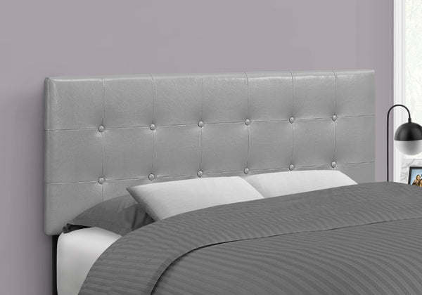 Monarch Specialties Bed, Headboard Only, Full Size, Bedroom, Upholstered, Grey Leather Look, Transitional Grey,Black, Black Foam,Mdf,Solid Wood,Leather,Look I 6001f