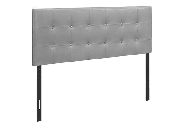 Monarch Specialties Bed, Headboard Only, Full Size, Bedroom, Upholstered, Grey Leather Look, Transitional Grey,Black, Black Foam,Mdf,Solid Wood,Leather,Look I 6001f