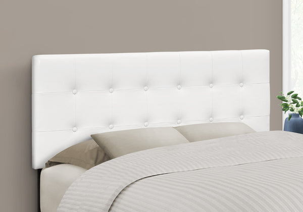 Monarch Specialties Bed, Headboard Only, Full Size, Bedroom, Upholstered, White Leather Look, Transitional White,Black, Black Foam,Mdf,Solid Wood,Leather,Look I 6002f