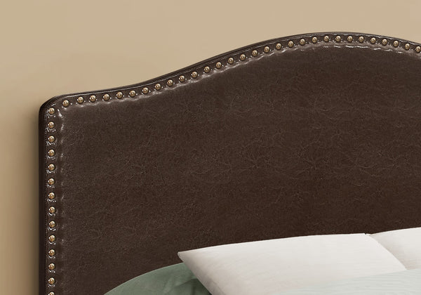 Monarch Specialties Bed, Headboard Only, Full Size, Bedroom, Upholstered, Brown Leather Look, Transitional Brown,Black, Black Foam,Mdf,Solid Wood,Leather,Look I 6010f