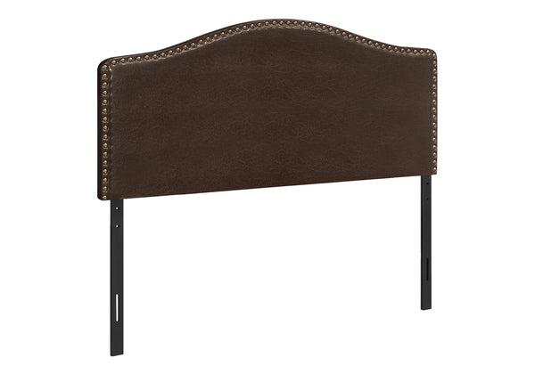 Monarch Specialties Bed, Headboard Only, Full Size, Bedroom, Upholstered, Brown Leather Look, Transitional Brown,Black, Black Foam,Mdf,Solid Wood,Leather,Look I 6010f