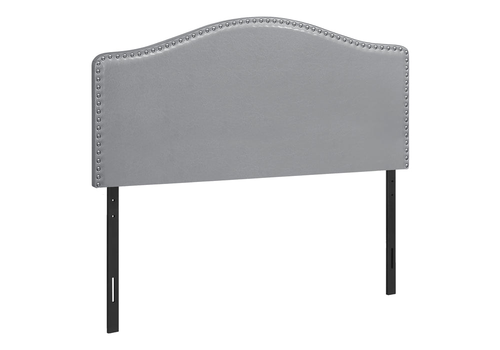 Monarch Specialties Bed, Headboard Only, Full Size, Bedroom, Upholstered, Grey Leather Look, Transitional Grey,Black, Black Foam,Mdf,Solid Wood,Leather,Look I 6011f