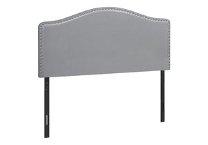 Monarch Specialties Bed, Headboard Only, Full Size, Bedroom, Upholstered, Grey Leather Look, Transitional Grey,Black, Black Foam,Mdf,Solid Wood,Leather,Look I 6011f