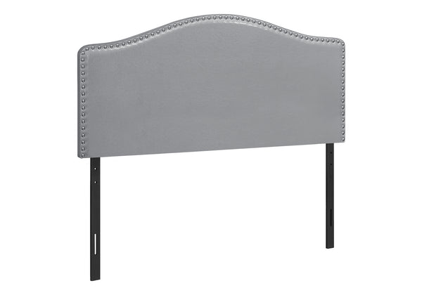 Monarch Specialties Bed, Headboard Only, Full Size, Bedroom, Upholstered, Grey Leather Look, Transitional Grey,Black, Black Foam,Mdf,Solid Wood,Leather,Look I 6011f