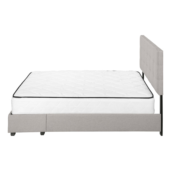 Monarch Specialties Bed, Queen Size, Bedroom, Upholstered, Grey Linen Look, Wood Legs, Transitional Grey Foam,Lvl,Mdf,Solid Wood I 6020q