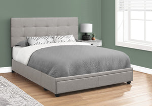 Monarch Specialties Bed, Queen Size, Bedroom, Upholstered, Grey Linen Look, Wood Legs, Transitional Grey Foam,Lvl,Mdf,Solid Wood I 6020q