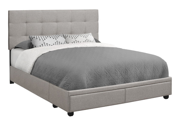 Monarch Specialties Bed, Queen Size, Bedroom, Upholstered, Grey Linen Look, Wood Legs, Transitional Grey Foam,Lvl,Mdf,Solid Wood I 6020q