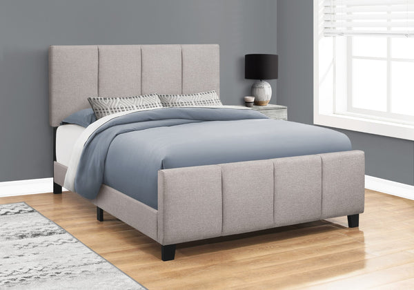 Monarch Specialties Bed, Queen Size, Bedroom, Upholstered, Grey Linen Look, Transitional Grey Foam,Lvl,Mdf,Plastic,Solid Wood,Linen,Look I 6025q