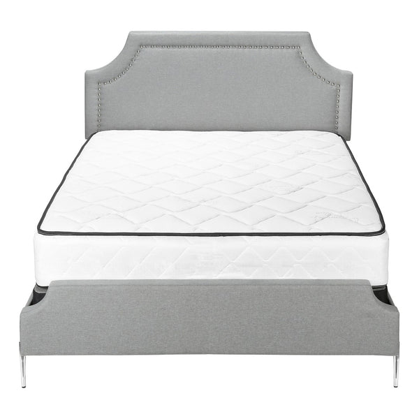 Monarch Specialties Bed, Queen Size, Bedroom, Upholstered, Grey Linen Look, Chrome Metal Legs, Transitional Grey Foam,Lvl,Mdf,Metal,Plastic,Solid Wood,Linen,Look I 6035q