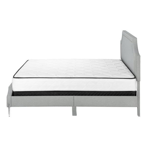 Monarch Specialties Bed, Queen Size, Bedroom, Upholstered, Grey Linen Look, Chrome Metal Legs, Transitional Grey Foam,Lvl,Mdf,Metal,Plastic,Solid Wood,Linen,Look I 6035q