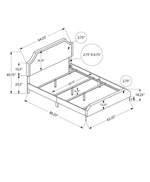 Monarch Specialties Bed, Queen Size, Bedroom, Upholstered, Grey Linen Look, Chrome Metal Legs, Transitional Grey Foam,Lvl,Mdf,Metal,Plastic,Solid Wood,Linen,Look I 6035q