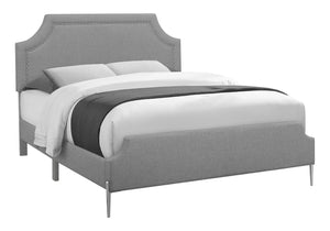 Monarch Specialties Bed, Queen Size, Bedroom, Upholstered, Grey Linen Look, Chrome Metal Legs, Transitional Grey Foam,Lvl,Mdf,Metal,Plastic,Solid Wood,Linen,Look I 6035q