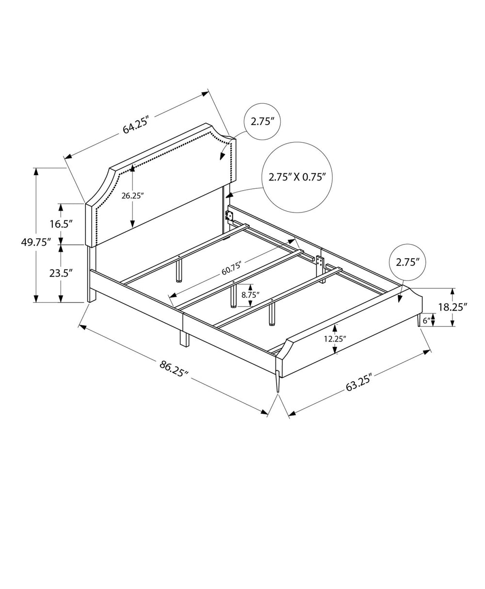 Monarch Specialties Bed, Queen Size, Bedroom, Upholstered, Beige Linen Look, Chrome Metal Legs, Transitional Beige Foam,Lvl,Mdf,Metal,Plastic,Solid Wood,Linen,Look I 6036q