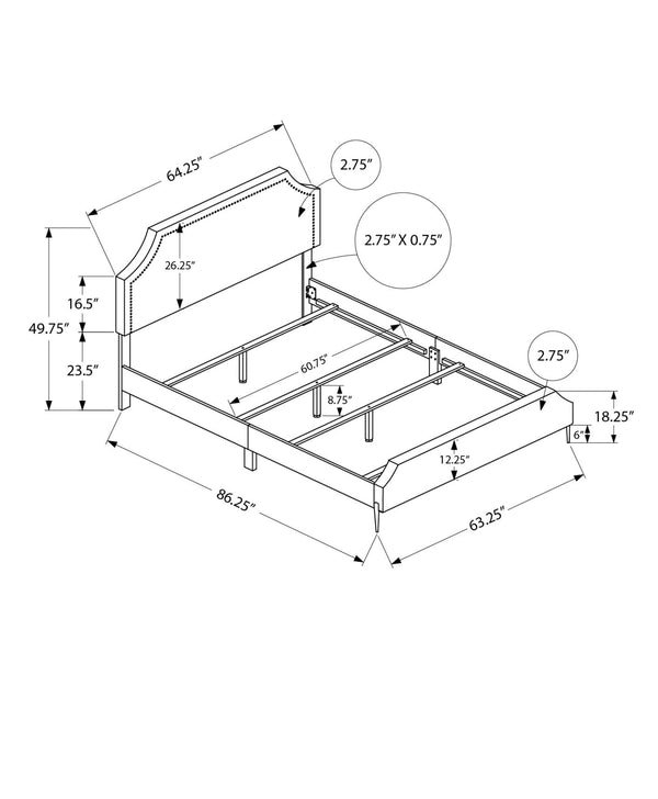 Monarch Specialties Bed, Queen Size, Bedroom, Upholstered, Beige Linen Look, Chrome Metal Legs, Transitional Beige Foam,Lvl,Mdf,Metal,Plastic,Solid Wood,Linen,Look I 6036q