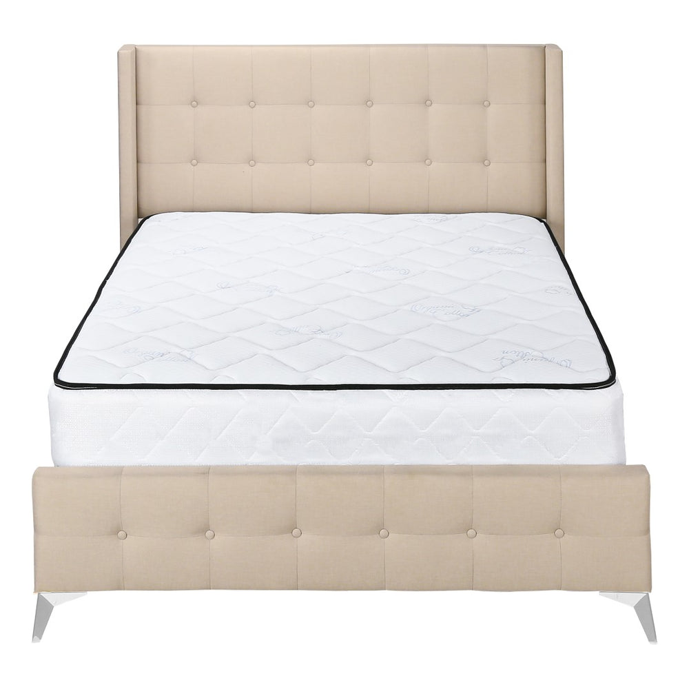 Monarch Specialties Bed, Queen Size, Bedroom, Upholstered, Beige Linen Look, Chrome Metal Legs Beige Foam,Lvl,Mdf,Metal,Plastic,Solid Wood,Linen,Look I 6041q