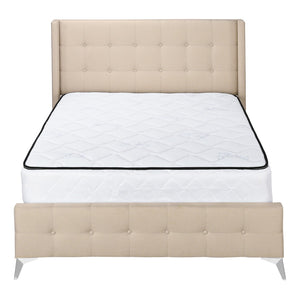 Monarch Specialties Bed, Queen Size, Bedroom, Upholstered, Beige Linen Look, Chrome Metal Legs Beige Foam,Lvl,Mdf,Metal,Plastic,Solid Wood,Linen,Look I 6041q