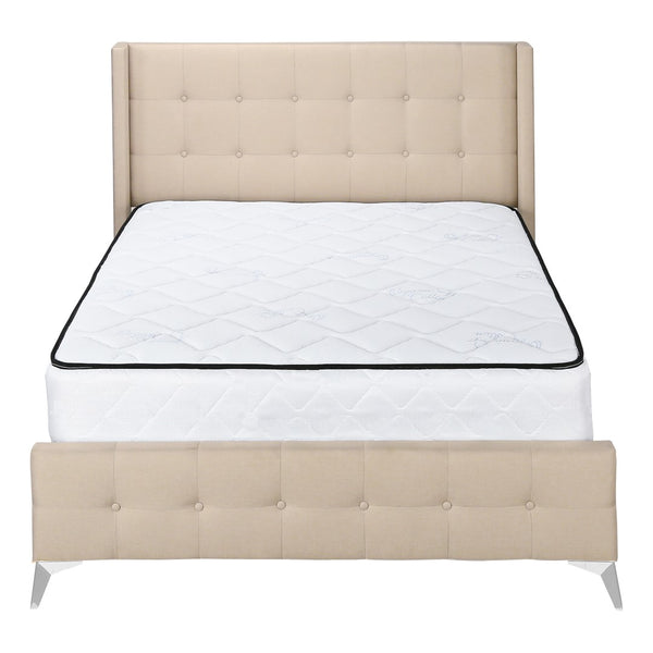Monarch Specialties Bed, Queen Size, Bedroom, Upholstered, Beige Linen Look, Chrome Metal Legs Beige Foam,Lvl,Mdf,Metal,Plastic,Solid Wood,Linen,Look I 6041q