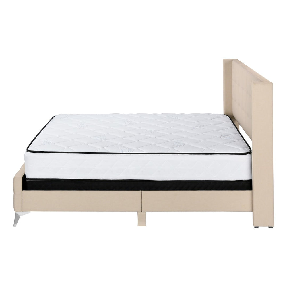 Monarch Specialties Bed, Queen Size, Bedroom, Upholstered, Beige Linen Look, Chrome Metal Legs Beige Foam,Lvl,Mdf,Metal,Plastic,Solid Wood,Linen,Look I 6041q