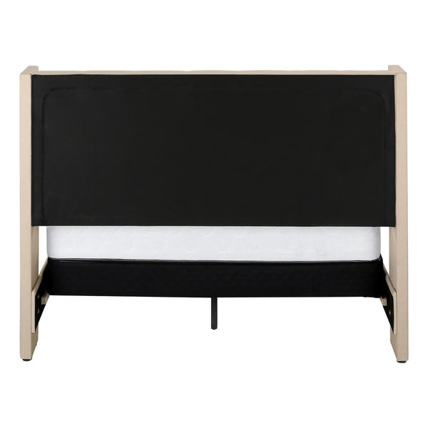 Monarch Specialties Bed, Queen Size, Bedroom, Upholstered, Beige Linen Look, Chrome Metal Legs Beige Foam,Lvl,Mdf,Metal,Plastic,Solid Wood,Linen,Look I 6041q