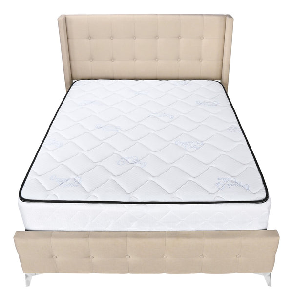 Monarch Specialties Bed, Queen Size, Bedroom, Upholstered, Beige Linen Look, Chrome Metal Legs Beige Foam,Lvl,Mdf,Metal,Plastic,Solid Wood,Linen,Look I 6041q