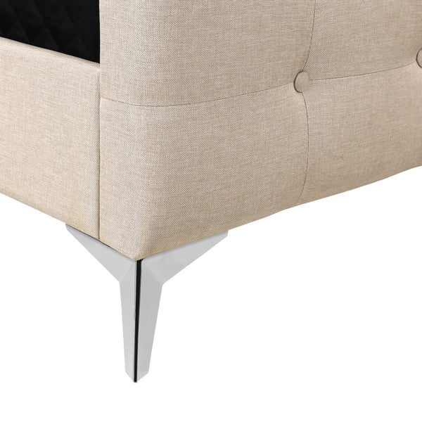 Monarch Specialties Bed, Queen Size, Bedroom, Upholstered, Beige Linen Look, Chrome Metal Legs Beige Foam,Lvl,Mdf,Metal,Plastic,Solid Wood,Linen,Look I 6041q