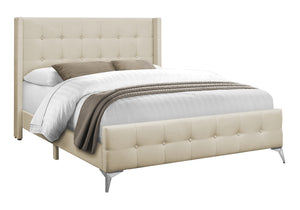 Monarch Specialties Bed, Queen Size, Bedroom, Upholstered, Beige Linen Look, Chrome Metal Legs Beige Foam,Lvl,Mdf,Metal,Plastic,Solid Wood,Linen,Look I 6041q