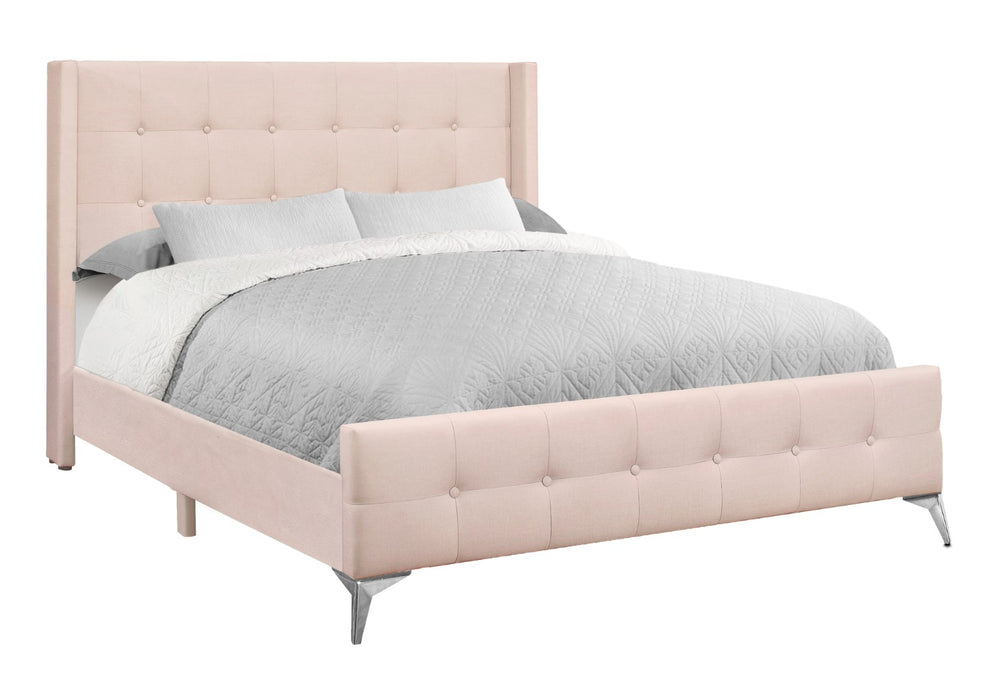Monarch Specialties Bed, Queen Size, Bedroom, Upholstered, Pink Velvet, Chrome Metal Legs Pink Foam,Lvl,Mdf,Metal,Plastic,Solid Wood,Velvet I 6042q