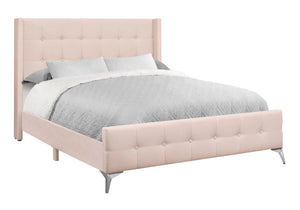 Monarch Specialties Bed, Queen Size, Bedroom, Upholstered, Pink Velvet, Chrome Metal Legs Pink Foam,Lvl,Mdf,Metal,Plastic,Solid Wood,Velvet I 6042q