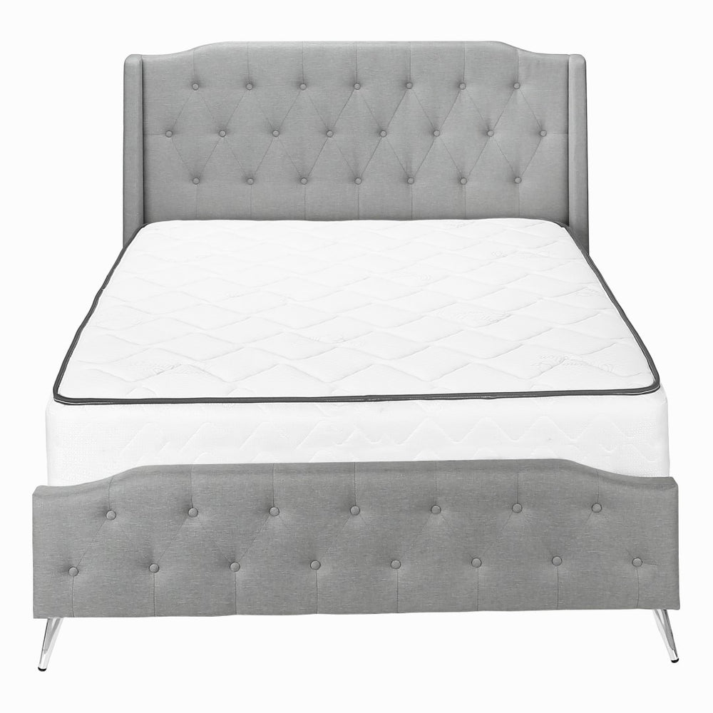 Monarch Specialties Bed, Queen Size, Bedroom, Upholstered, Grey Linen Look, Chrome Metal Legs, Transitional Grey Foam,Lvl,Mdf,Metal,Plastic,Solid Wood,Linen,Look I 6045q