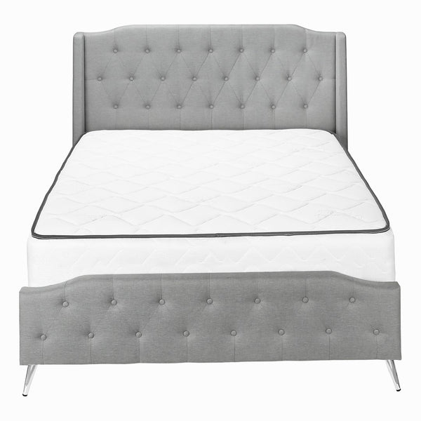 Monarch Specialties Bed, Queen Size, Bedroom, Upholstered, Grey Linen Look, Chrome Metal Legs, Transitional Grey Foam,Lvl,Mdf,Metal,Plastic,Solid Wood,Linen,Look I 6045q