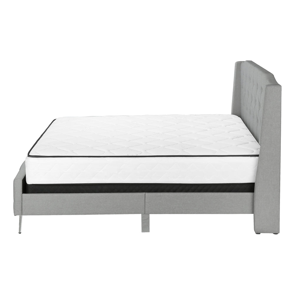 Monarch Specialties Bed, Queen Size, Bedroom, Upholstered, Grey Linen Look, Chrome Metal Legs, Transitional Grey Foam,Lvl,Mdf,Metal,Plastic,Solid Wood,Linen,Look I 6045q