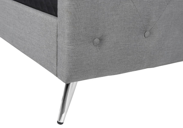 Monarch Specialties Bed, Queen Size, Bedroom, Upholstered, Grey Linen Look, Chrome Metal Legs, Transitional Grey Foam,Lvl,Mdf,Metal,Plastic,Solid Wood,Linen,Look I 6045q