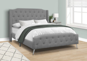 Monarch Specialties Bed, Queen Size, Bedroom, Upholstered, Grey Linen Look, Chrome Metal Legs, Transitional Grey Foam,Lvl,Mdf,Metal,Plastic,Solid Wood,Linen,Look I 6045q