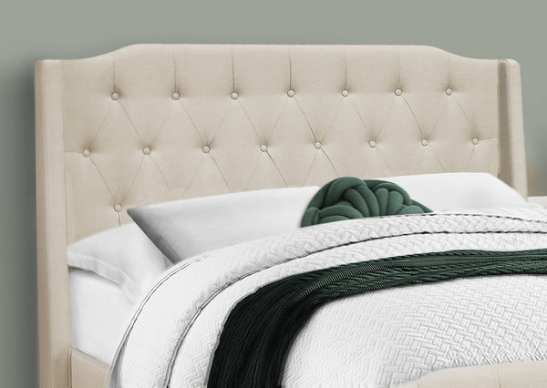 Monarch Specialties Bed, Queen Size, Bedroom, Upholstered, Beige Linen Look, Chrome Metal Legs, Transitional Beige Foam,Lvl,Mdf,Metal,Plastic,Solid Wood,Linen,Look I 6046q