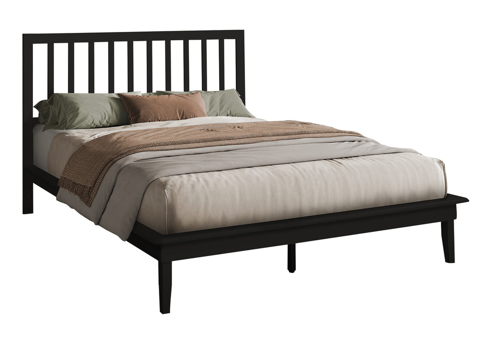 Monarch Specialties Bed, Platform Bed, Queen Size, Frame Only, Bedroom, Black Wood Frame, Black Wood Legs, Contemporary Black Solid Wood,Lvl,Mdf I 6060q