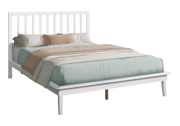 Monarch Specialties Bed, Platform Bed, Queen Size, Frame Only, Bedroom, White Wood Frame, White Wood Legs, Contemporary, Modern White Solid Wood,Lvl,Mdf I 6061q