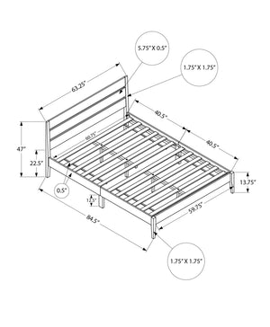 Monarch Specialties Bed, Queen Size, Frame Only, Platform Bed, Bedroom, Grey Wood Frame, Grey Solid Wood Legs, Contemporary Grey Solid Wood,Lvl,Mdf I 6065q