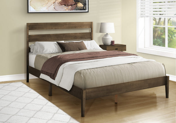 Monarch Specialties Bed, Queen Size, Frame Only, Platform Bed, Bedroom, Walnut Solid Wood Legs, Walnut Wood Frame, Contemporary, Modern Walnut Solid Wood,Lvl,Mdf I 6066q