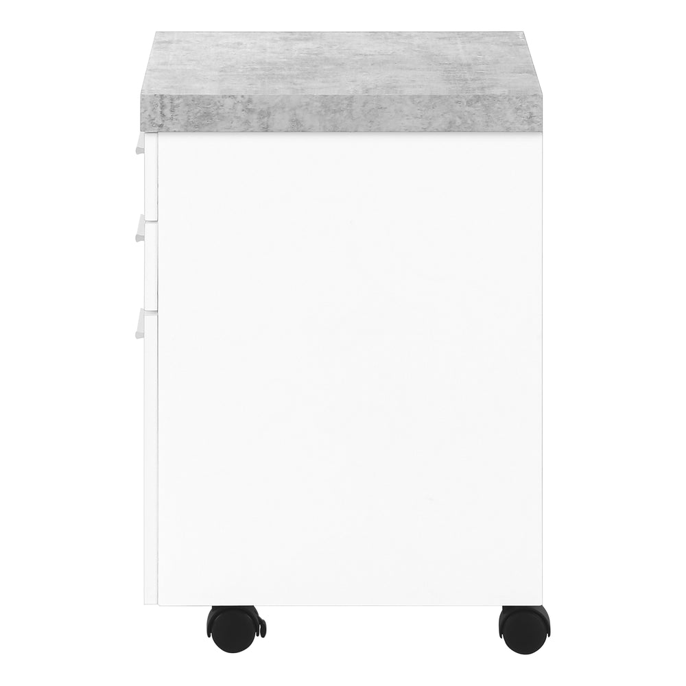 Monarch Specialties File Cabinet, Rolling Mobile, Storage Drawers, Printer Stand, Office, Work, White And Grey Cement Laminate, Contemporary, Modern White,Black,Grey, Black,Grey Particle Board,Hollow,Core,Laminate,Mdf I 7051