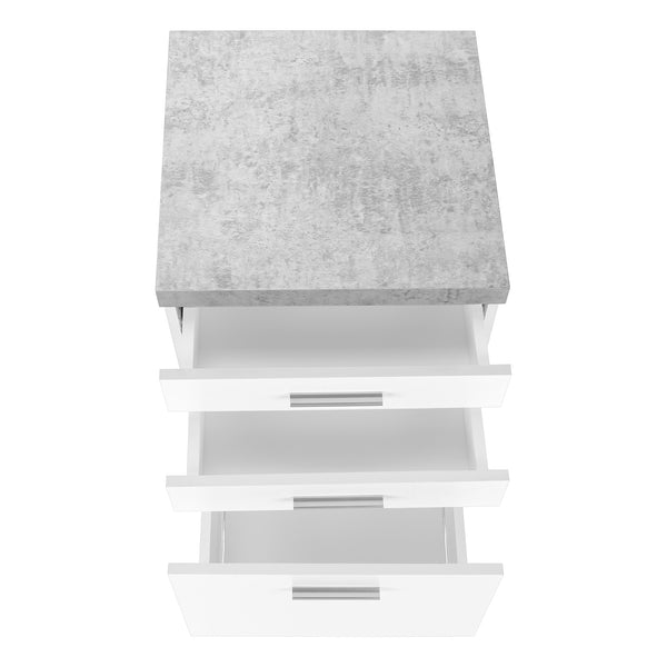 Monarch Specialties File Cabinet, Rolling Mobile, Storage Drawers, Printer Stand, Office, Work, White And Grey Cement Laminate, Contemporary, Modern White,Black,Grey, Black,Grey Particle Board,Hollow,Core,Laminate,Mdf I 7051
