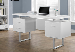 Monarch Specialties Computer Desk, Home Office, Laptop, Left, Right Set-up, Storage Drawers, 60"L, Work, White Laminate, Grey Metal, Contemporary, Modern White,Silver, Silver Particle Board,Hollow,Core,Laminate,Mdf,Metal I 7081