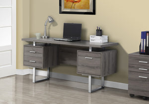Monarch Specialties Computer Desk, Home Office, Laptop, Left, Right Set-up, Storage Drawers, 60"L, Work, Brown Laminate, Grey Metal, Contemporary, Modern Dark Taupe,Silver, Silver Particle Board,Hollow,Core,Laminate,Mdf,Metal I 7082
