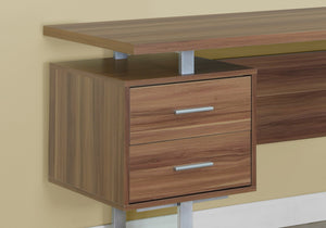 Monarch Specialties Computer Desk, Home Office, Laptop, Left, Right Set-up, Storage Drawers, 60"L, Work, Walnut Laminate, Grey Metal, Contemporary, Modern Walnut,Silver, Silver Particle Board,Hollow,Core,Laminate,Mdf,Metal I 7083